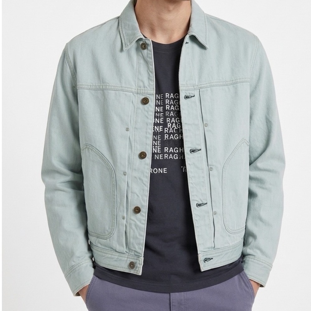 Rag & Bone Denim Jacket Mens Medium Dalton Light Blue Cotton Hemp Made In USA